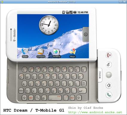 Android emulator skin HTC Dream in white and landscape mode