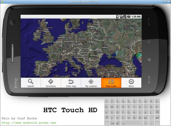 Android emulator skin HTC Touch HD in landscape mode